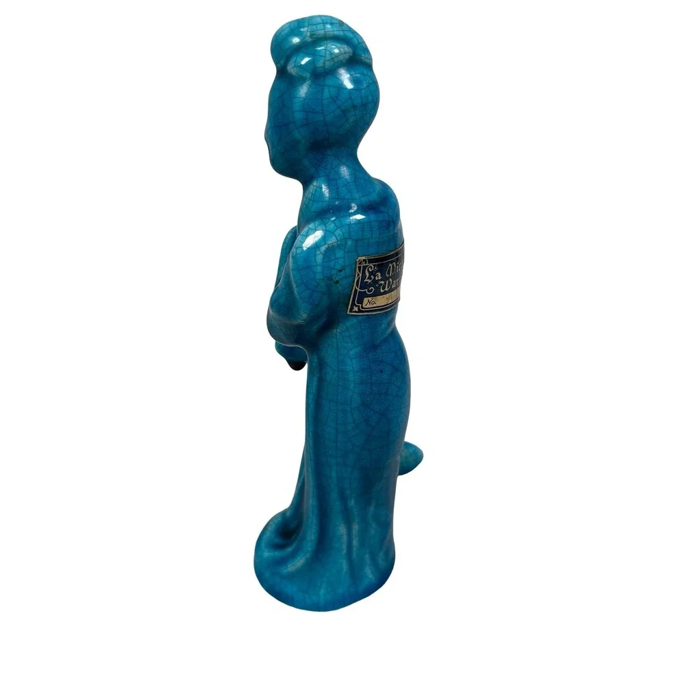 Vintage La Mirada Ware California Pottery Blue Crackle Glaze Woman Figurine 8